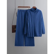 한국 패션 니트웨어 바지 세트 스웨터 겨울 터틀넥 긴팔 탑 풀오버 슈트 2 피스 여성 의상 신제품