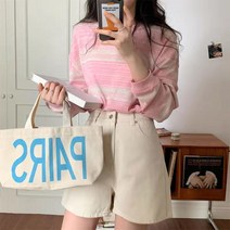 여성용 줄무늬 니트 긴팔티 뉴타임즈