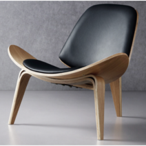 한스웨그너 쉘 디자인 스타일 윙체어 라운지체어 스터디카페 영화관 의자, 원목+블랙(진피)패드