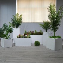 쇼핑몰 유리 섬유 강화 플라스틱 화분 직사각형 야외 조합 안뜰 대형 울타리 꽃 상자 심기 물마루 사용자 정의, 젖빛 흰색 [기본 배송], 30X30X30CM, 다른