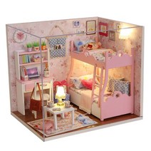 miniyo 선샤인 핑크 블루 피아노방 침대방 DIY 미니어처하우스 만들기 준비도구포함 오르골 한글설명서 당일발송, 2층침대가있는핑크방
