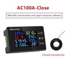 전자식 전력량계 전기 계량기 최고수요 8 in 1 kws ac301 전력계 전력계 ac 50 300v 전압 50 60hz 전력 분석기 0 20100a, ac100a-c로 닫기