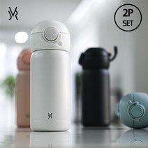 JVR (2P 1SET) 모노아이 원터치 스텐 텀블러 350ml 보온보냉 텀블러 물병 어린이물병, 핑크+핑크