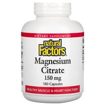 Natural Factors 마그네슘시트레이트 150mg 캡슐 180정, One Color, One Size