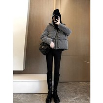 하이넥 하운드체크 패딩자켓 숏패딩점퍼