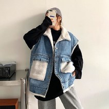 여자 데님 조끼 민소매 기모 베스트 자켓 가을겨울 아우터