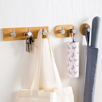 원목 스텐 후크 고리 접착식 벽에붙이는 욕실 주방 걸이 정리대 / 이케아 스타일, 더블