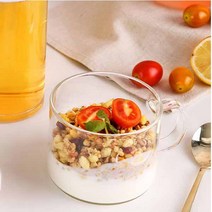 손잡이 내열유리컵 투명 500ml 시리얼볼 커피잔 요거트볼 와이드컵 간식, 손잡이내열유리컵투명와이드500ml