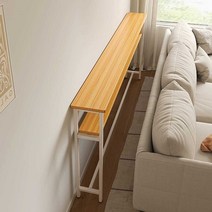 사이드 롱 슬림 테이블, 120x20 -  실버오크 + 화이트 프레임