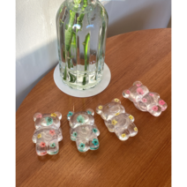 마치상점 [당일출고] 압화 꽃 플라우 곰돌이 곰 그립톡 스마트톡 핸드폰거치대 4컬러, 핑크, 1개