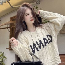 [하나비] 그하디피에누리 여성 봄 가을 2컬러 라운드넥 레터링 니트 긴팔 티셔츠