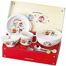 [일본정품] kanesotouki 066740 호빵맨 식기 선물 세트 화이트 30.5cm, 14. 식기류 6종 세트