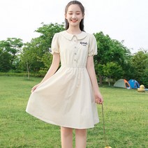 FANSYLI 중학생여여름한국판원피스소녀 스위트귀여운학생치마537호 5F