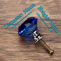 경첩 방문경첩 KAK30mm 다이아몬드 모양 디자인 크리스탈 유리 손잡이 찬장용 서랍 주방 캐비닛 가구 하드, 30mm Blue