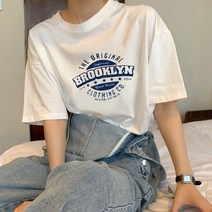 코튼 반팔 티셔츠 여성 느슨한 새 편지 인쇄 티셔츠