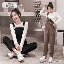 여성 겨울 코듀로이 양털 기모 멜빵 바지 HI 23