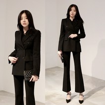 여성투피스세트 여성투피스세트 블라우스+9부바지 캐주얼세트 하객룩투피스 정장세트 오피스룩 인박카001 봄과 가을 자기 재배 한국어 버전 더블 브레스트 바지 작은 정장 여성 전문 패션 정장 정장 드레스 ol 투피스 세트