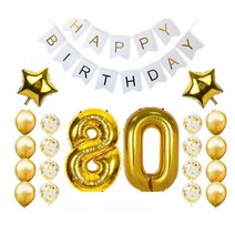 바람난풍선 팔순 생일배너 데코세트(배너+80+별+컨페티+펄풍선+컬링리본), 화이트
