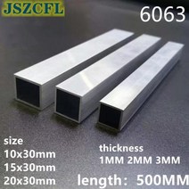 6063 알루미늄 사각 파이프 10x30 15x30 20x30mm 두꺼운 1mm2mm3mm 직사각형 알루미늄 튜브 프로파일 장식 길이 500mm, 두께 3mm, 10x30mm, thickness 3MM+10X30MM