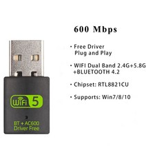 휴대용 와이파이 공유기 이동식 포켓 zexmte 무료 드라이버 듀얼 밴드 네트워크 카드 600mbps 미니 usb 어댑터 5.8g2.4ghz 무선 동글 ac 수신기 플러그 앤, 와이파이 블루투스 전자
