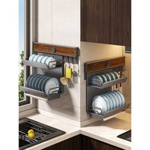 주방 시스템 벽걸이 그릇 선반 칼 도마 정리대 랙 고급 월넛, 66CM 걸이대 + 젓가락통 + 양념장 + 타이머