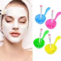 천연 미용 마스크 팩 만들기 도구 4종 믹싱 볼 용기 스파출러 브러시 세트 재료대, 색상, 분홍색