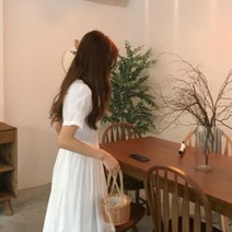 기타브랜드 네쥬 여성 여름 라운드 플레어 데일리 반팔 롱 원피스