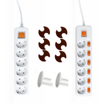 현대일렉트릭 멀티콘센트 6구(1.5m 3m 5m)+화재예방 붙이는 소화기 소화패치(6매입)+안전커버(2개), 접지6구(메인스위치-소화패치6매), 5M(안전커버2개)