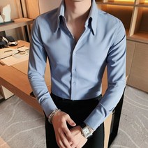 구김없는 남자 오버핏 셔츠 플러스 사이즈 4xl-m 두꺼운 긴 소매 드레스 의류 68