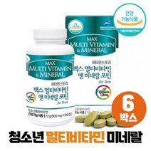 청소년 멀티 비타민 미네랄 고등학생 중학생 종합 영양제, 6개, 90정