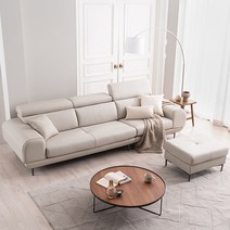 에몬스홈 아벨로 4인 통가죽 소파 스툴포함, 아이보리