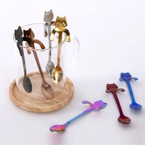 거치 미니 티스푼 귀여운 머들러 예쁜 고양이 티스푼 홈카페 용품, 퍼플