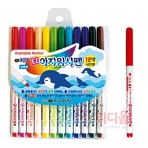 지구지구 이지워시펜 12색 물에 지워지는 유아싸인펜, 없음