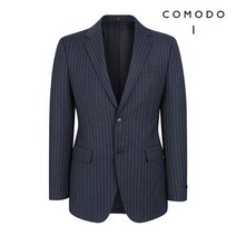 코모도 남성 네이비 모혼방 세로 스트라이프 슬림 투버튼 자켓