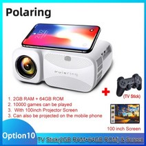 빔프로젝터 가성비 초단초점 미니 무선 프로젝트 프로젝트 스크린 Polaring A1 Native Real 1080P 4K 비디오 2.4 & 5G HD 4000루멘 홈 시어터 캠핑, 2-64 화면 포함 유럽 연합 플러그