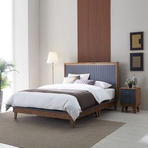 퍼니홈 아델 LED 조명 Q 침대 프레임 원목 퀸 SS, 그레이