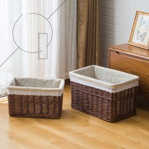 JINGHENG 대형 라탄수납함 뚜껑 라탄정리함 라틴 소품정리함, 32*22*15cm개, 무개브라운+마포