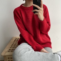 뜨개진 여성용 루즈핏 옆트임 언발 나그랑 크리시 라운드 니트