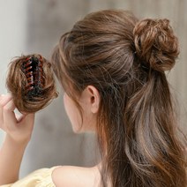톡톡창고 똥머리 볼륨 집게핀 여자 당고 올림 머리 가발 가발핀 부분 가발집게, 2.곱슬머리-라이트브라운