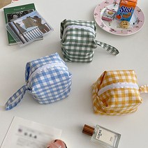 정육각 미니 체크 파우치 10cm 블루