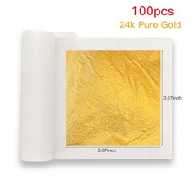100pcs 24k 금박 종이 식 학년 금박 포장 스크랩북 종이 음식 케이크 장식 예술 공예 금 디자인, 100개 9.33x9.33cm