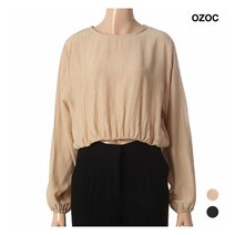 오조크 밑단 밴딩 주름 크롭 블라우스