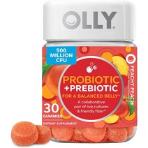OLLY 50억 프로바이오틱 프로바이오틱스 프리바이오틱 구미 구미첼 30개입 복숭아맛 유산균, 1개, 30정