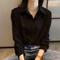 여성 블라우스 여성용 솔리드 새틴 셔츠 쉬폰
