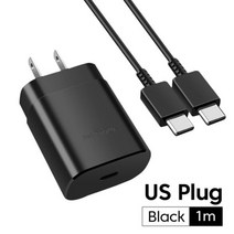 USB 고속 충전기 삼성갤럭시 호환 S22 S21 S2 PD 충전 어댑터갤럭시 노트 20 S10 용 25W 타입 C 케이블 c형, Black US set