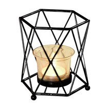유리 캔들 홀더 Tealight 촛대 봉헌 캔들 펜 냄비 캔들 컵 홀더 촛대 생일 웨딩 다이닝 룸을위한기도 촛불, 금속, 블랙 10x9x11cm