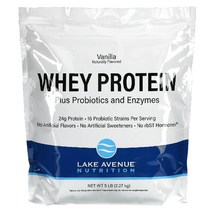 이지몰 Lake Avenue Nutrition 유청 단백질 및 프로바이오틱 초콜릿 맛 2.27kg(5lb) 파우치 No.81345, 바닐라