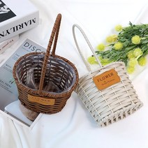 라탄 PP꽃바구니 촬영소품 카네이션 조화 꽃꽂이 도매, 브라운