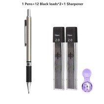 2.0mm 샤프 연필 세트 2B 자동 학생 컬러/블랙 리드 리필 아트 스케치 학용품 카와이 문구, [15] 1Pen Black Set E