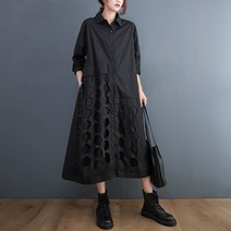 도니와 여성 긴팔 카라 미디원피스 펀칭원피스 도트원피스 에르프ZA64